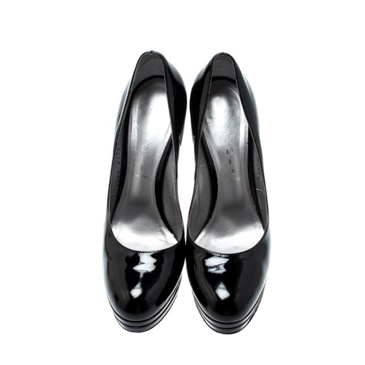 Pre Owned Casadei Black Patent Leather Platform Pumps Size 38.5