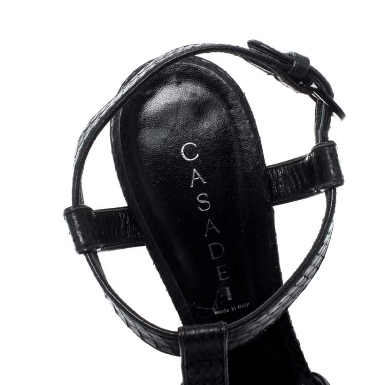 Pre Owned Casadei Black Python Embossed Leather Ankle Strap Platform Sandals Size 39