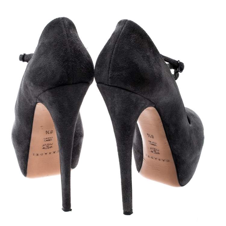 مملوكة مسبقًا Casadei Grey Suede Marry Jane Platform Pumps Size 38.5