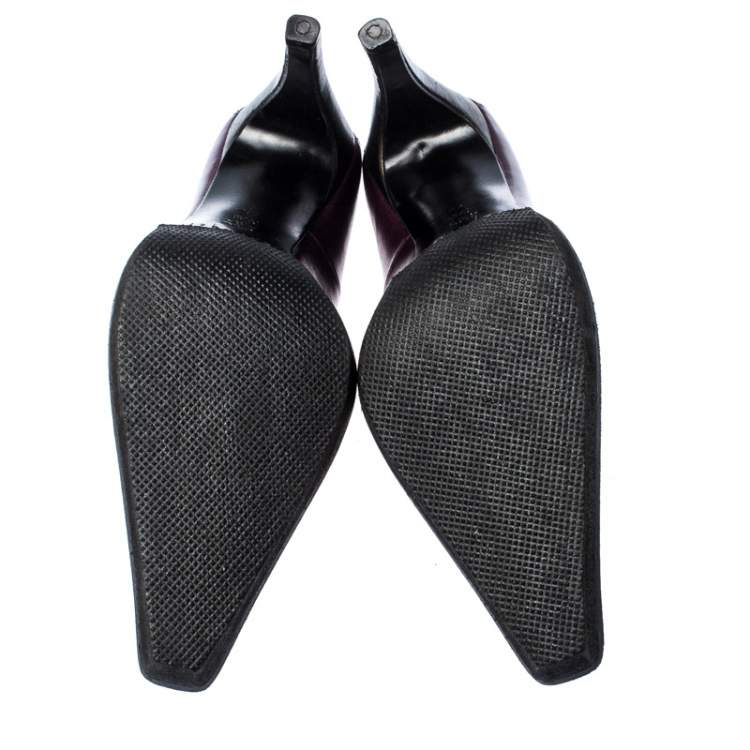Pre Owned Casadei Purple And Brown Leather Pointed Toe Pumps Size 37.5