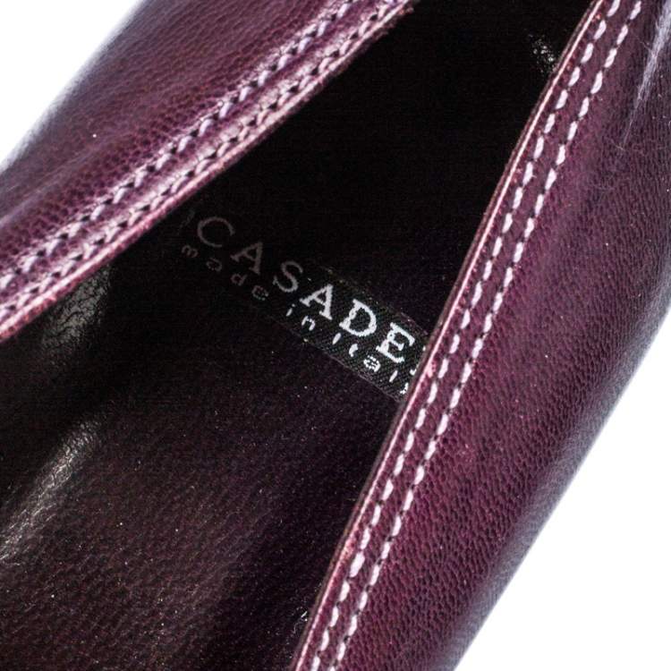 Pre Owned Casadei Purple And Brown Leather Pointed Toe Pumps Size 37.5