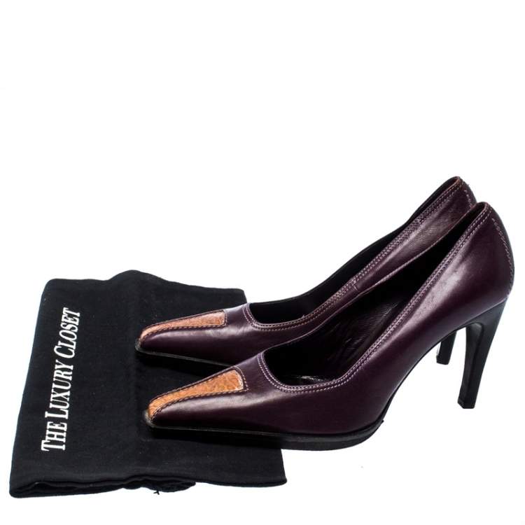 Pre Owned Casadei Purple And Brown Leather Pointed Toe Pumps Size 37.5