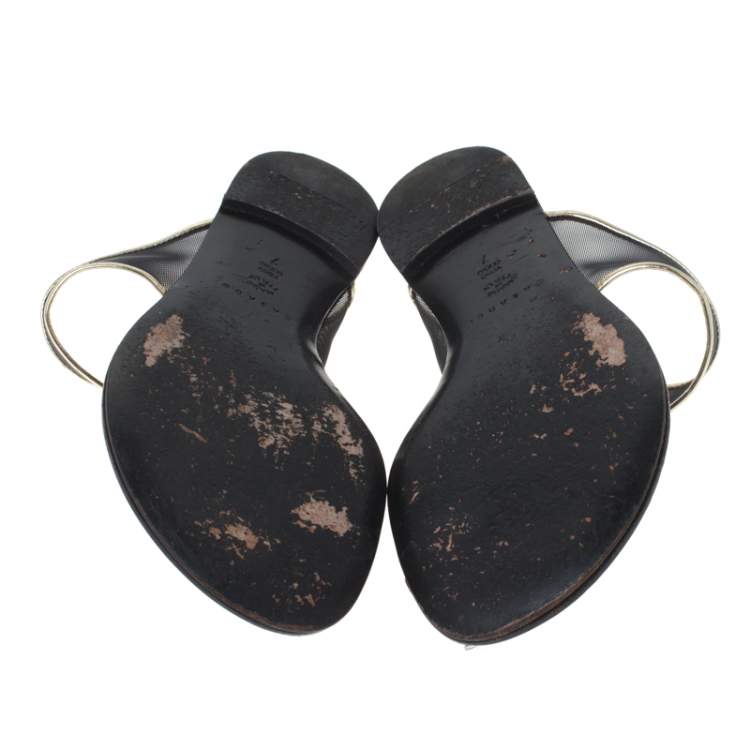 Pre Owned Casadei Mesh And Leather Trim Embellished Toe Ring Flats Size 37
