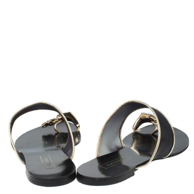 Pre Owned Casadei Mesh And Leather Trim Embellished Toe Ring Flats Size 37