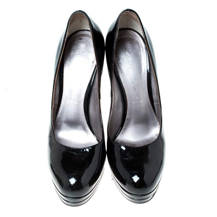 Pre Owned Casadei Black Patent Leather Platform Pumps Size 36