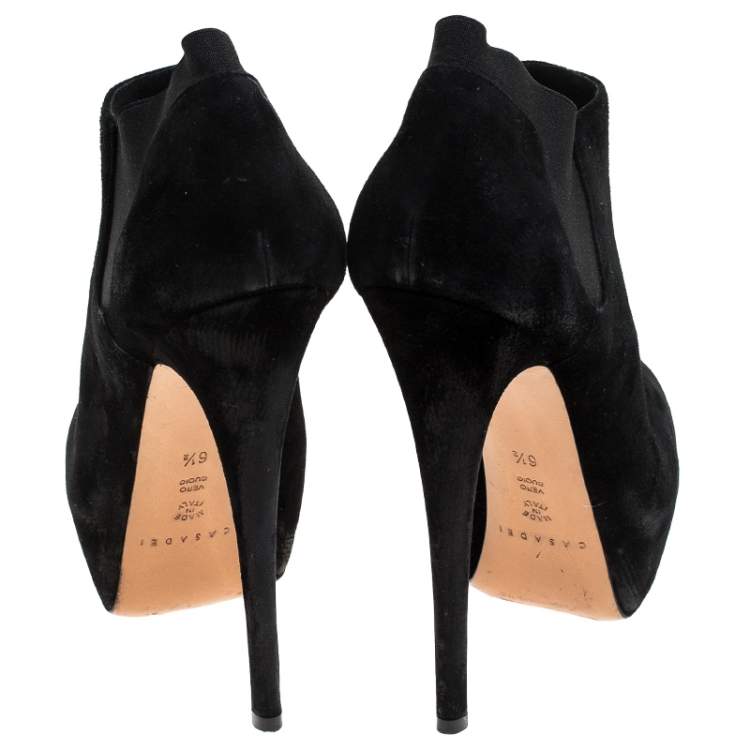 Pre Owned Casadei Black Suede Platform Ankle Boots Size 36.5