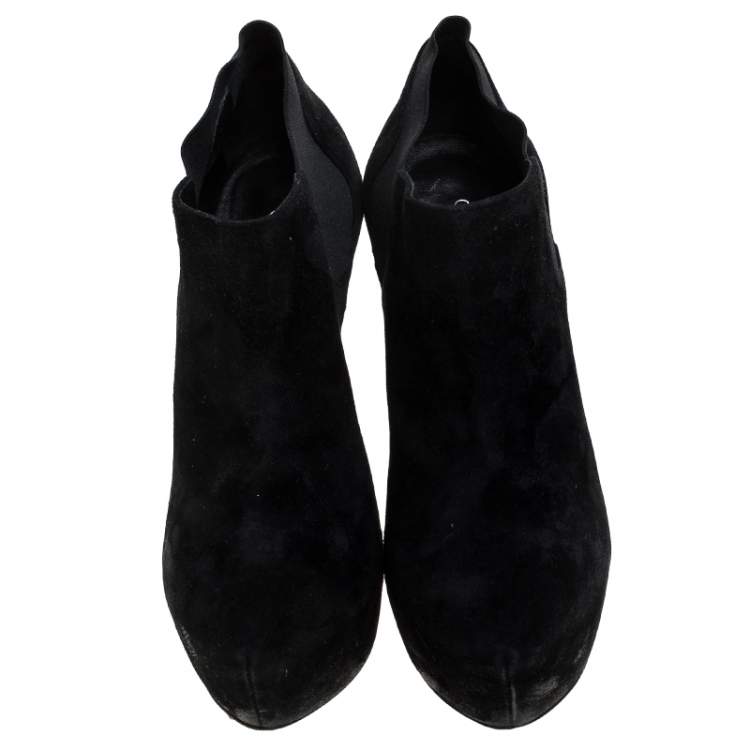 Pre Owned Casadei Black Suede Platform Ankle Boots Size 36.5