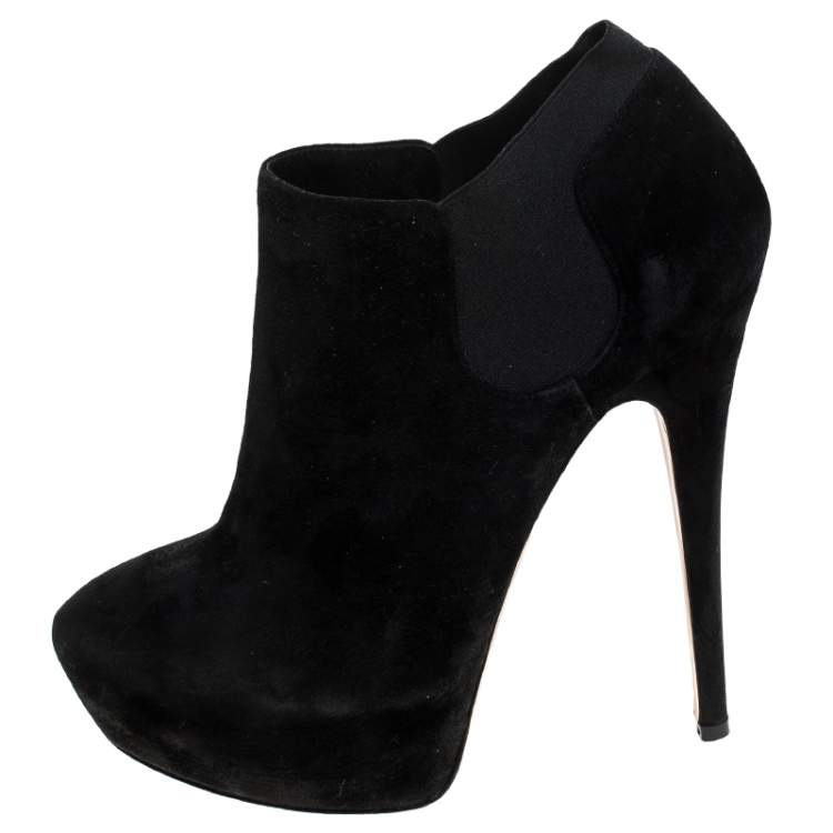 Pre Owned Casadei Black Suede Platform Ankle Boots Size 36.5