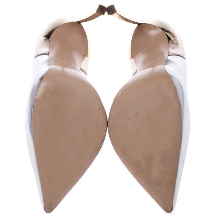 Pre Owned Casadei Metallic Two Tone Leather Leather Pointed Toe Pumps Size 35