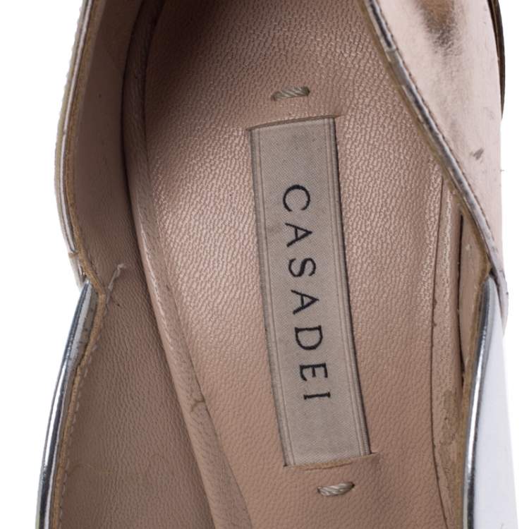 Pre Owned Casadei Metallic Two Tone Leather Leather Pointed Toe Pumps Size 35