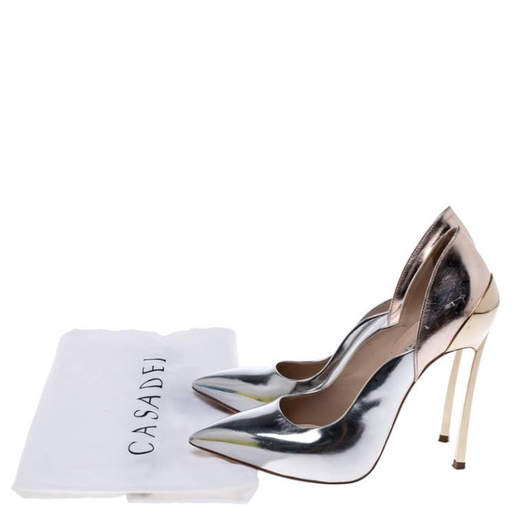 Pre Owned Casadei Metallic Two Tone Leather Leather Pointed Toe Pumps Size 35
