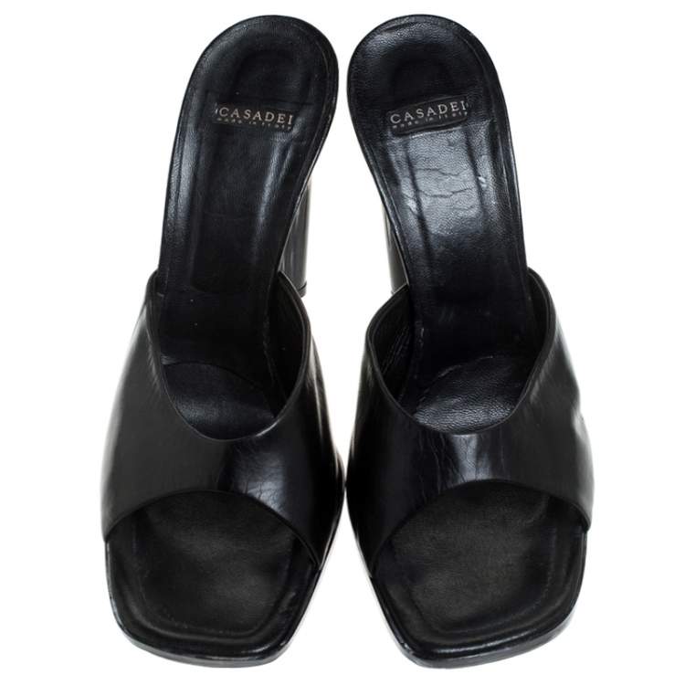 Pre Owned Casadei Black Leather Open Toe Sandals Size 41