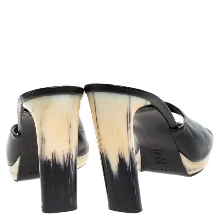 Pre Owned Casadei Black Leather Open Toe Sandals Size 41