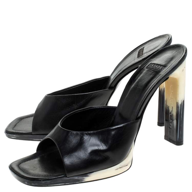 Pre Owned Casadei Black Leather Open Toe Sandals Size 41