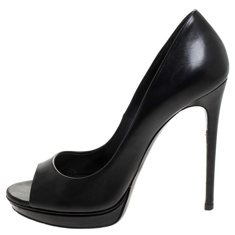 Pre Owned Casadei Black Leather Peep Toe Pumps Size 38.5