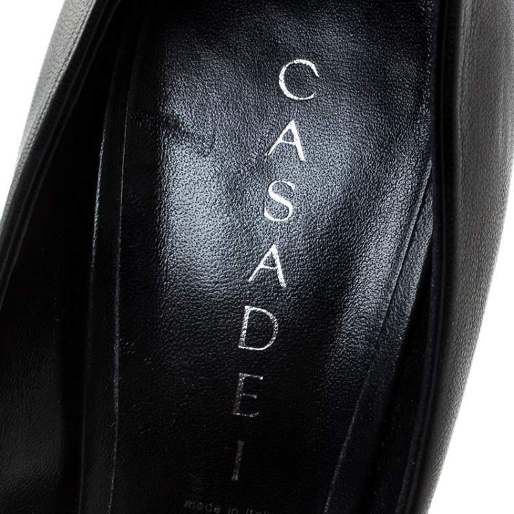 Pre Owned Casadei Black Leather Peep Toe Pumps Size 38.5