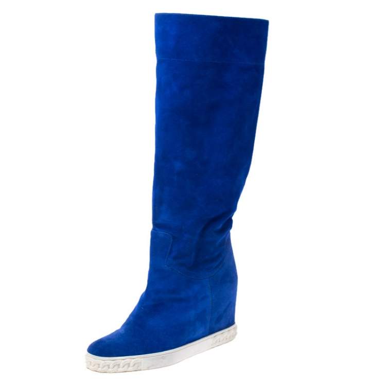 blue suede wedge boots