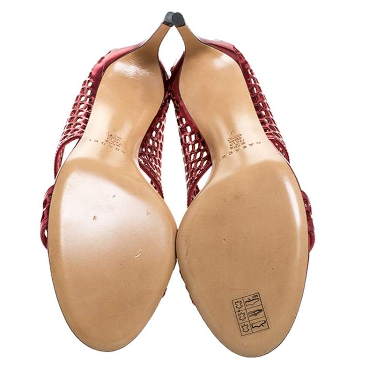 Pre Owned Casadei Metallic Red Patent Leather Candylux Slide Sandals Size 39