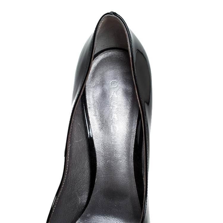 Pre Owned Casadei Black Patent Leather Embellished Heel Platform Pumps Size 40