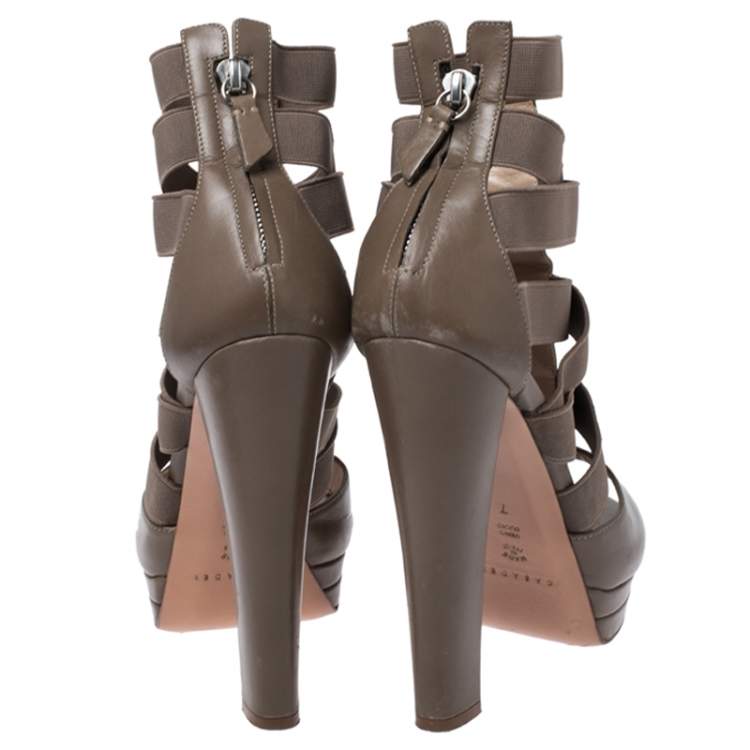 Pre Owned Casadei Grey Leather Gladiator Block Heel Sandals Size 37