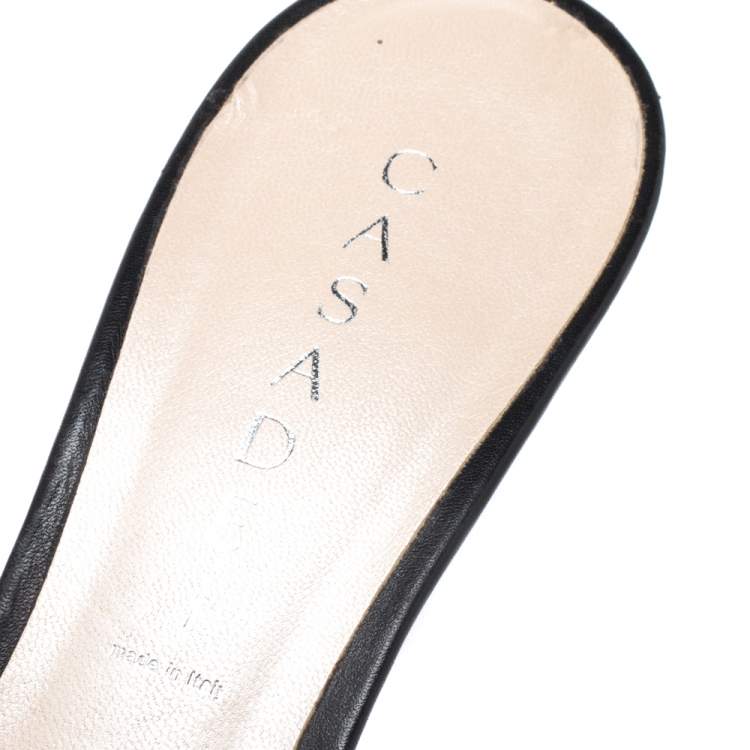 Pre Owned CasadeI Black Leather Buckle Detail Slide Sandals Size 37.5
