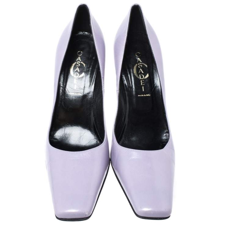 Pre Owned Casadei Lilac Leather Square Toe Pumps Size 38