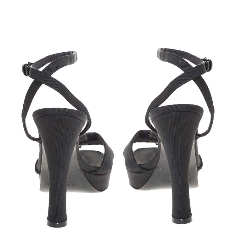 Pre Owned Casadei Black Grosgrain Fabric Crystal Embellished Platform Ankle Strap Sandals Size 37