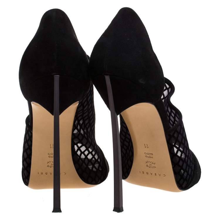Pre Owned Casadei Black Mesh Panel and Suede Open Toe D'orsay Pumps Size 41