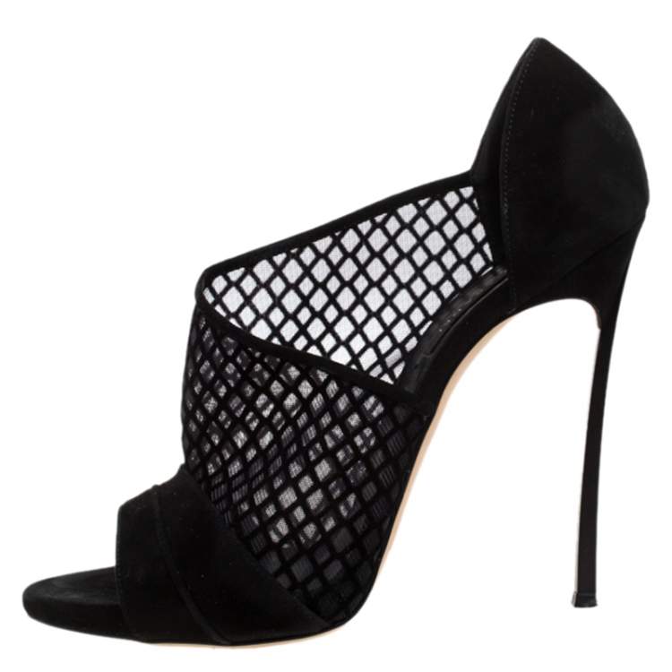 Pre Owned Casadei Black Mesh Panel and Suede Open Toe D'orsay Pumps Size 41