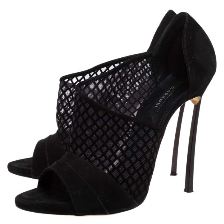 Pre Owned Casadei Black Mesh Panel and Suede Open Toe D'orsay Pumps Size 41