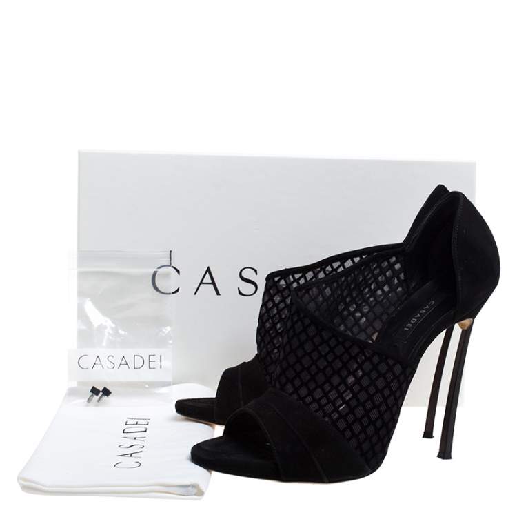Pre Owned Casadei Black Mesh Panel and Suede Open Toe D'orsay Pumps Size 41