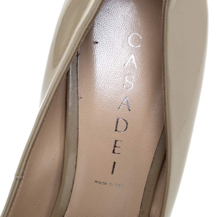 Pre Owned Casadei Beige Patent Leather Peep Toe Platform Pumps Size 40