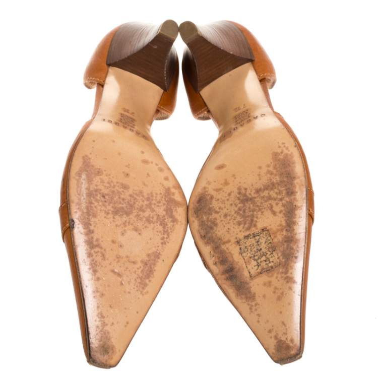Pre Owned Casadei Brown Leather Padlock Detail Half D'orsay Pumps Size 37.5