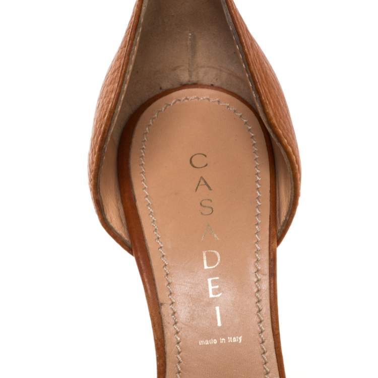 Pre Owned Casadei Brown Leather Padlock Detail Half D'orsay Pumps Size 37.5