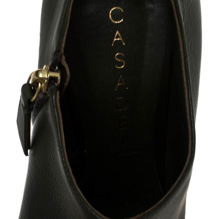 مملوكة مسبقًا Casadei Green Leather Platform Pointed Toe Ankle Booties Size 37