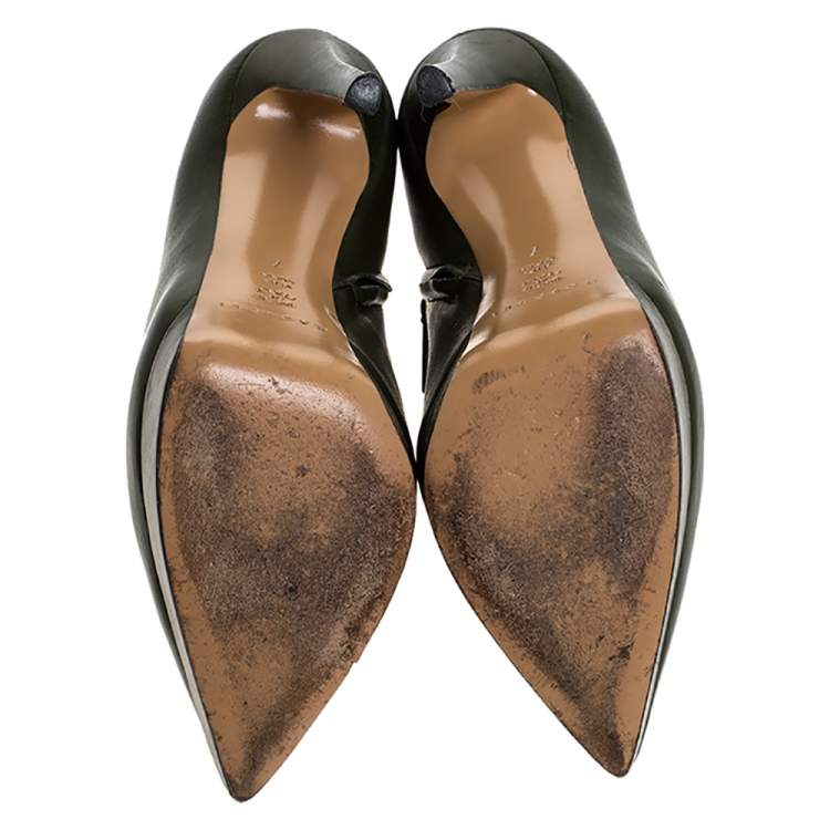 مملوكة مسبقًا Casadei Green Leather Platform Pointed Toe Ankle Booties Size 37