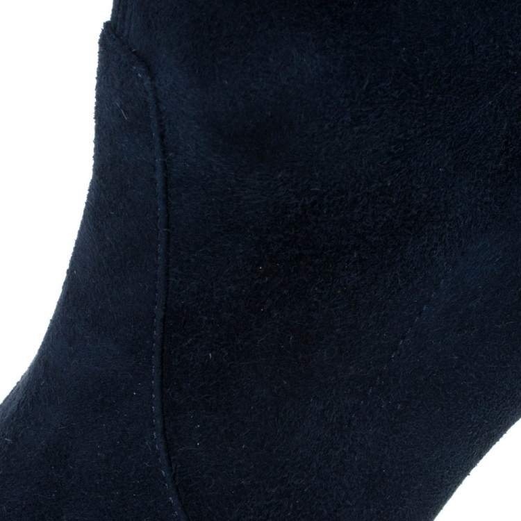 Pre Owned Casadei Blue Suede Knee High Platform Slip On Boots Size 38.5