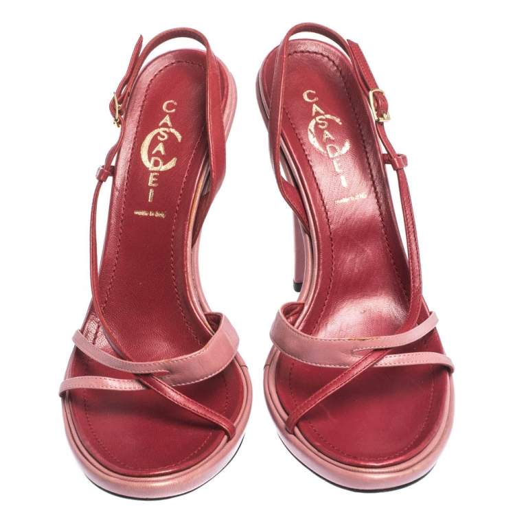 Pre Owned Casadei Pink Leather Cross Strap Slingback Platform Sandals Size 39