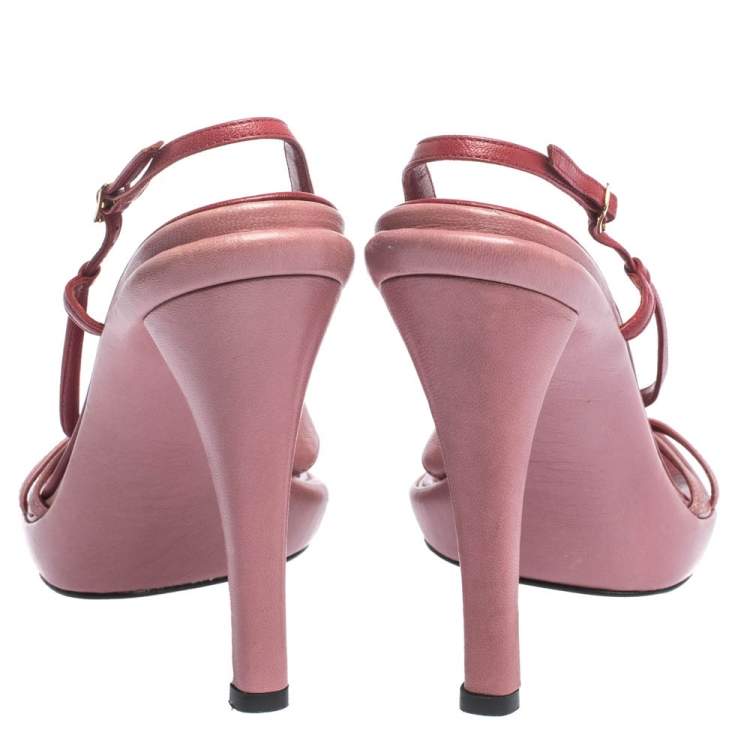 Pre Owned Casadei Pink Leather Cross Strap Slingback Platform Sandals Size 39