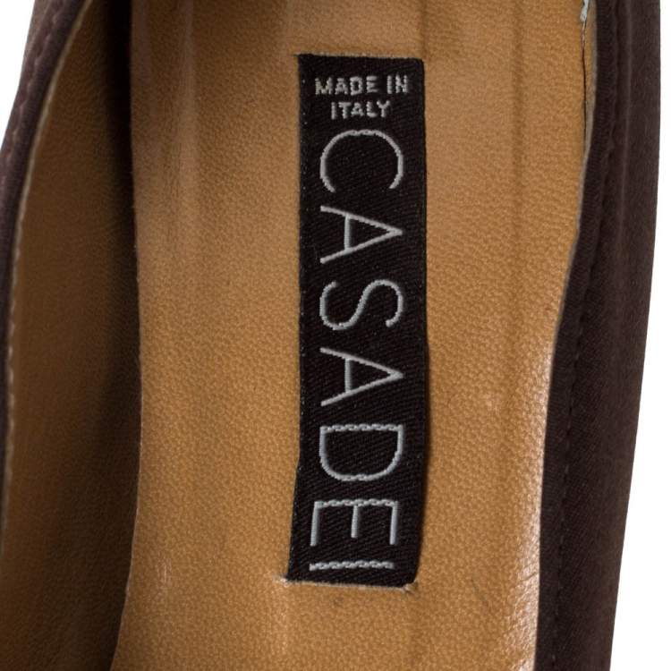 Pre Owned Casadei Brown Fabric Platform Pumps Size 35