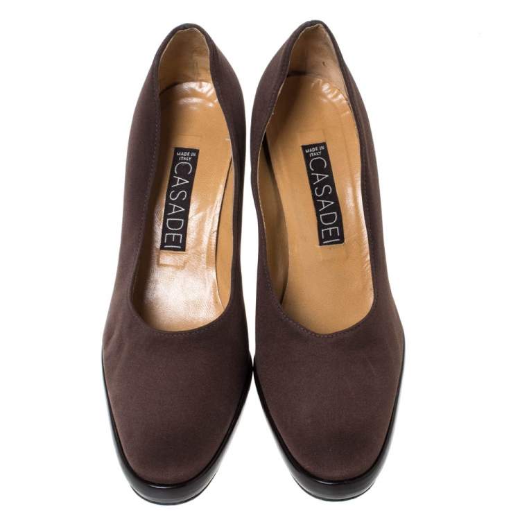 Pre Owned Casadei Brown Fabric Platform Pumps Size 35