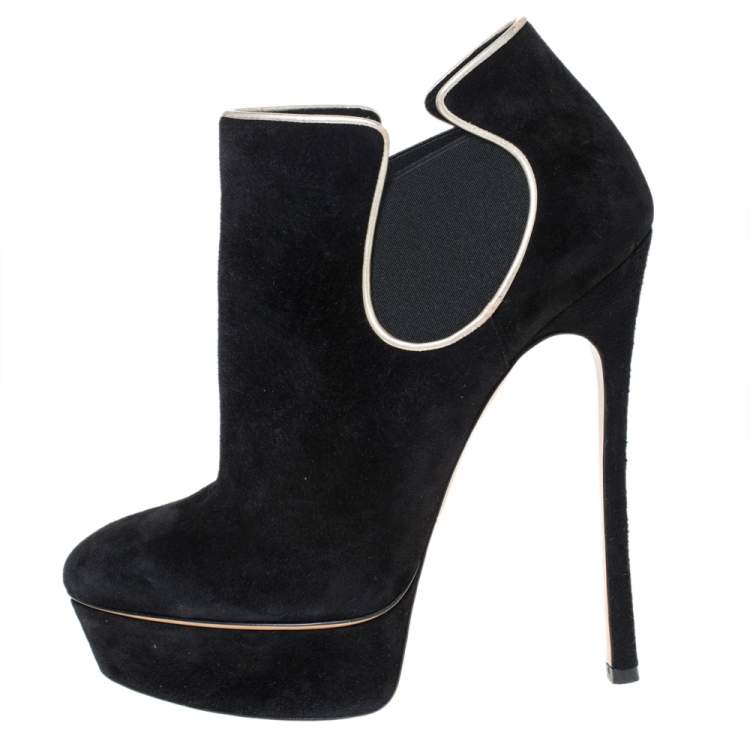 Pre Owned Casadei Black Suede Platform Slip On Booties Size 38