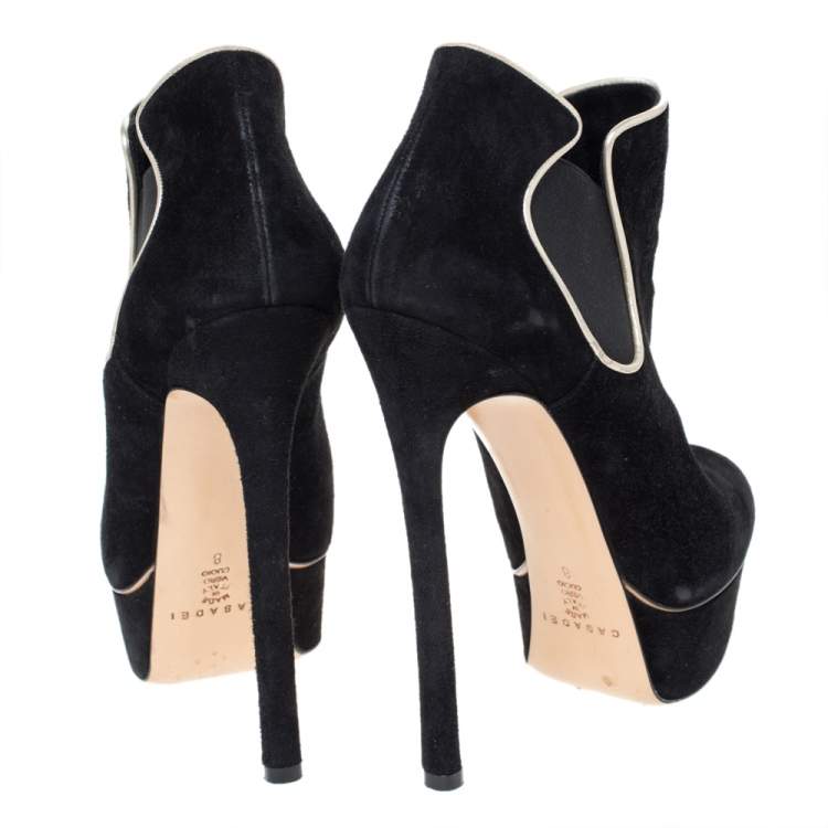 Pre Owned Casadei Black Suede Platform Slip On Booties Size 38