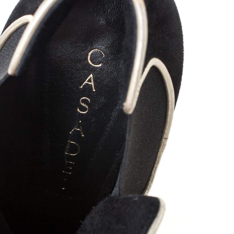 Pre Owned Casadei Black Suede Platform Slip On Booties Size 38
