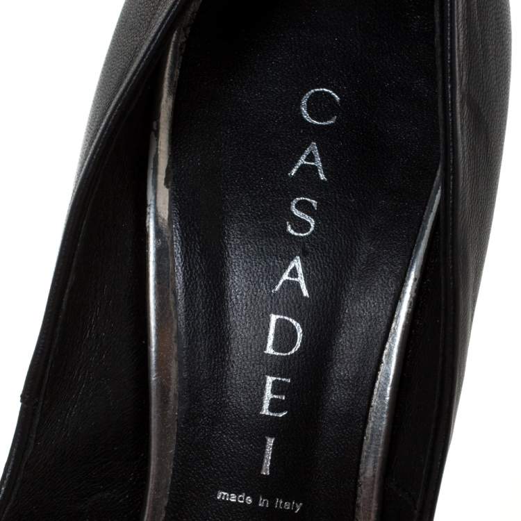 Pre Owned Casadei Black/Grey Leather Cap Toe Platform Pumps Size 36