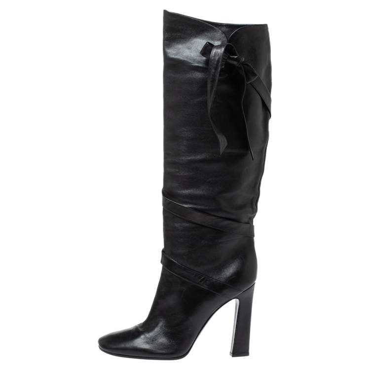 مملوكة مسبقًا Casadei Black Leather Wrap Strap Knee High Boots Size 40