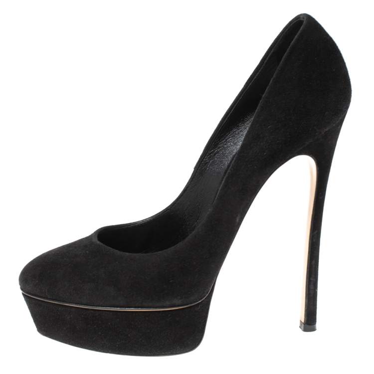 Pre Owned Casadei Black Suede Daisy Platform Pumps Size 39.5