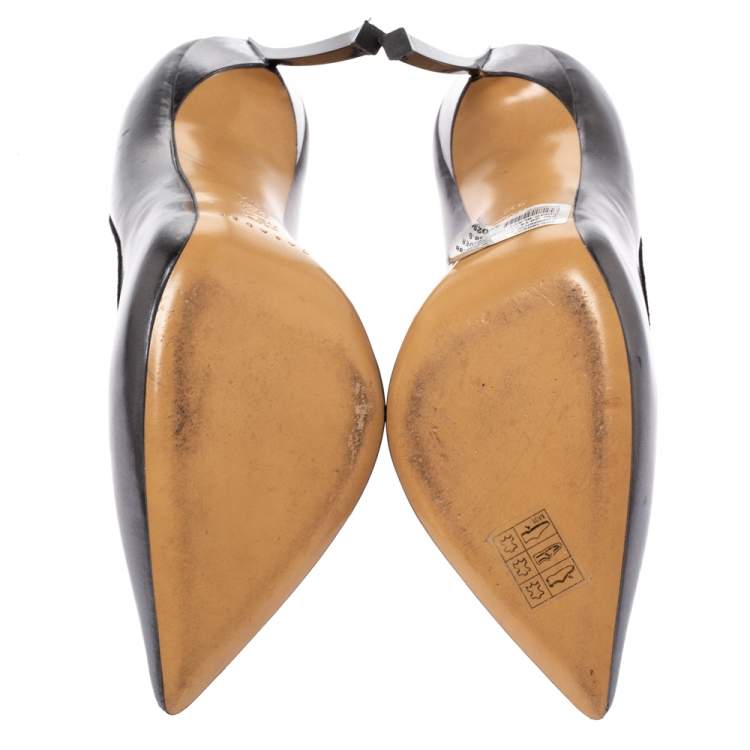 Pre Owned Casadei Grey Leather Pointed Toe Pumps Size 38.5 