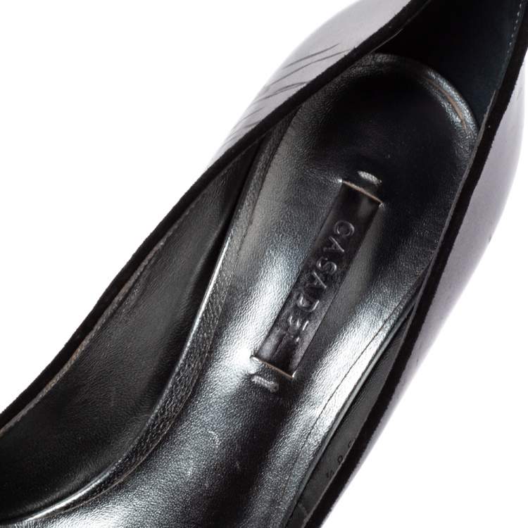 Pre Owned Casadei Grey Leather Pointed Toe Pumps Size 38.5 