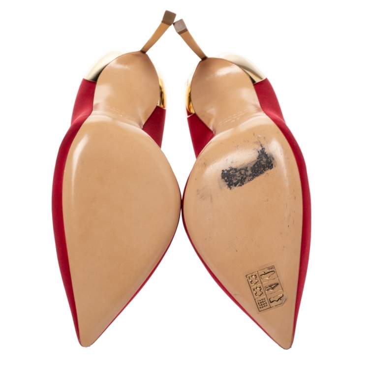 Pre Owned Casadei Red Satin Blade Pointed Toe Pumps Size 37